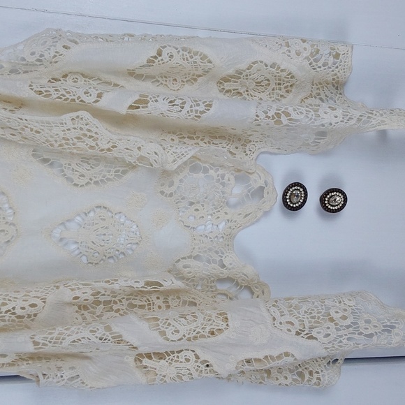 Jastle Womens Cream Sleeveless Open Cardigan Crochet Boho hippie Cute! Sz.L - Picture 3 of 6